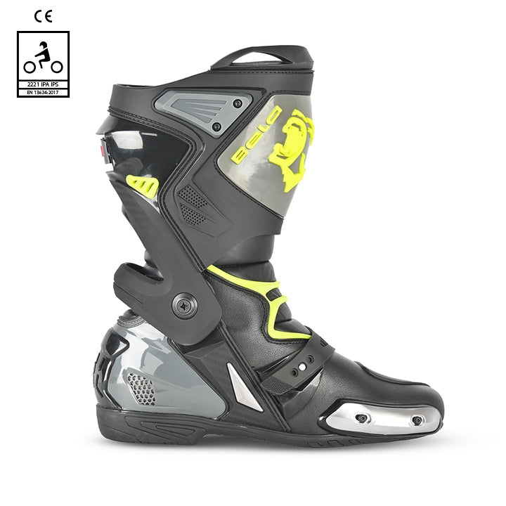 BELA RACE PRO MOTORCYCLE RACING LEATHER BOOTS BLACK GREY YELLOW