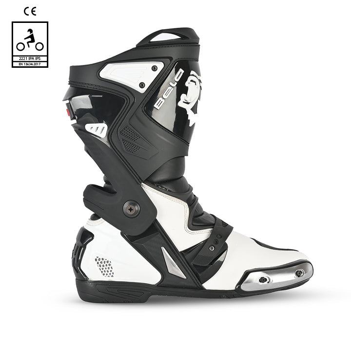 BELA RACE PRO MOTORCYCLE RACING LEATHER BOOTS BLACK WHITE