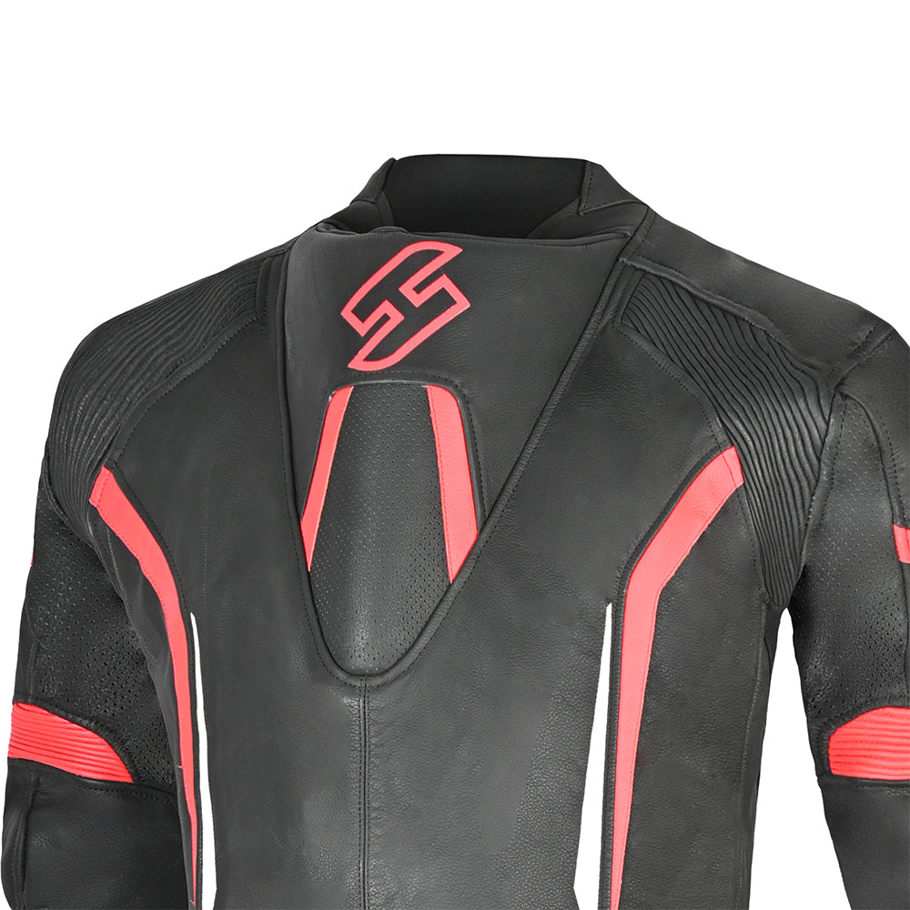 SHUA Infinity - 1 PC Motorcycle Racing Leather Suit - Black Red