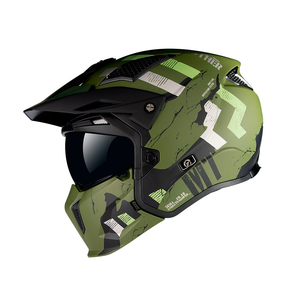 MT Streetfighter Skull A16 Matte Green Street Style Helmet