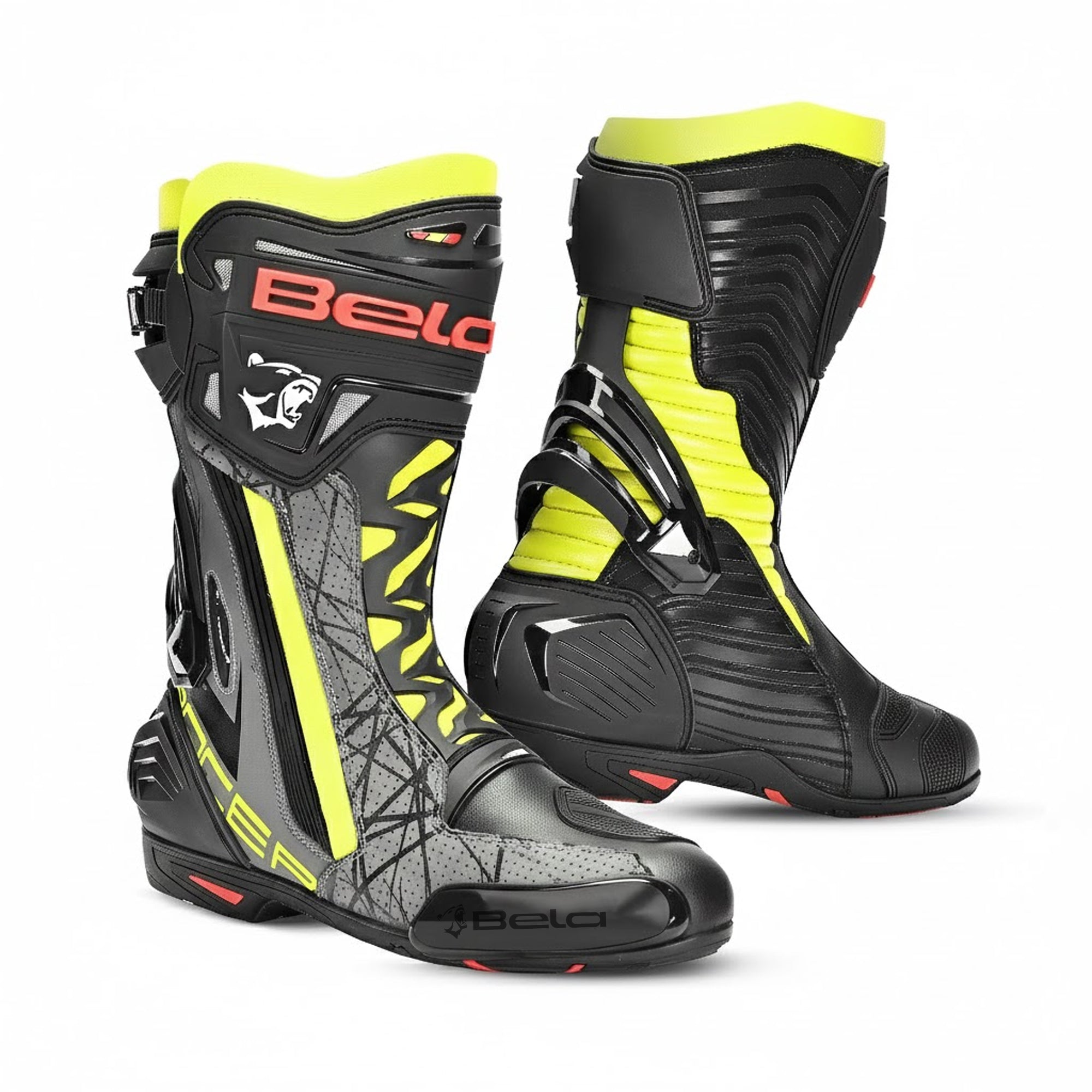 BELA AIR RIDER GP-1 MOTORCYCLE RACING BOOTS BLACK FLUO YELLOW