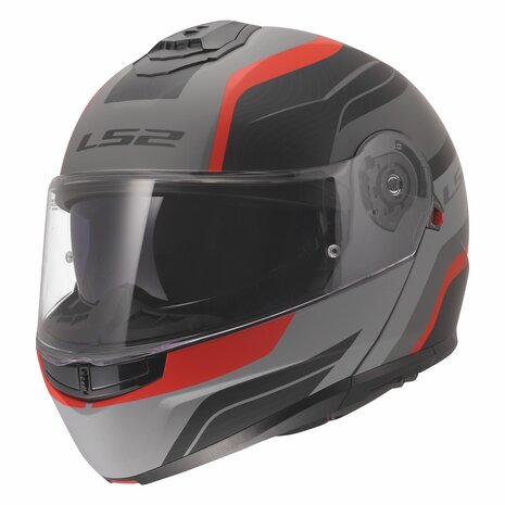 LS2 FF908 STROBE II MONZA MOTORCYCLE MODULAR HELMET BLACK GREY RED