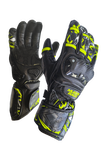 MUGENRACE MOONE SPORT Moto Cuero Guantes Negro Amarillo Fluo