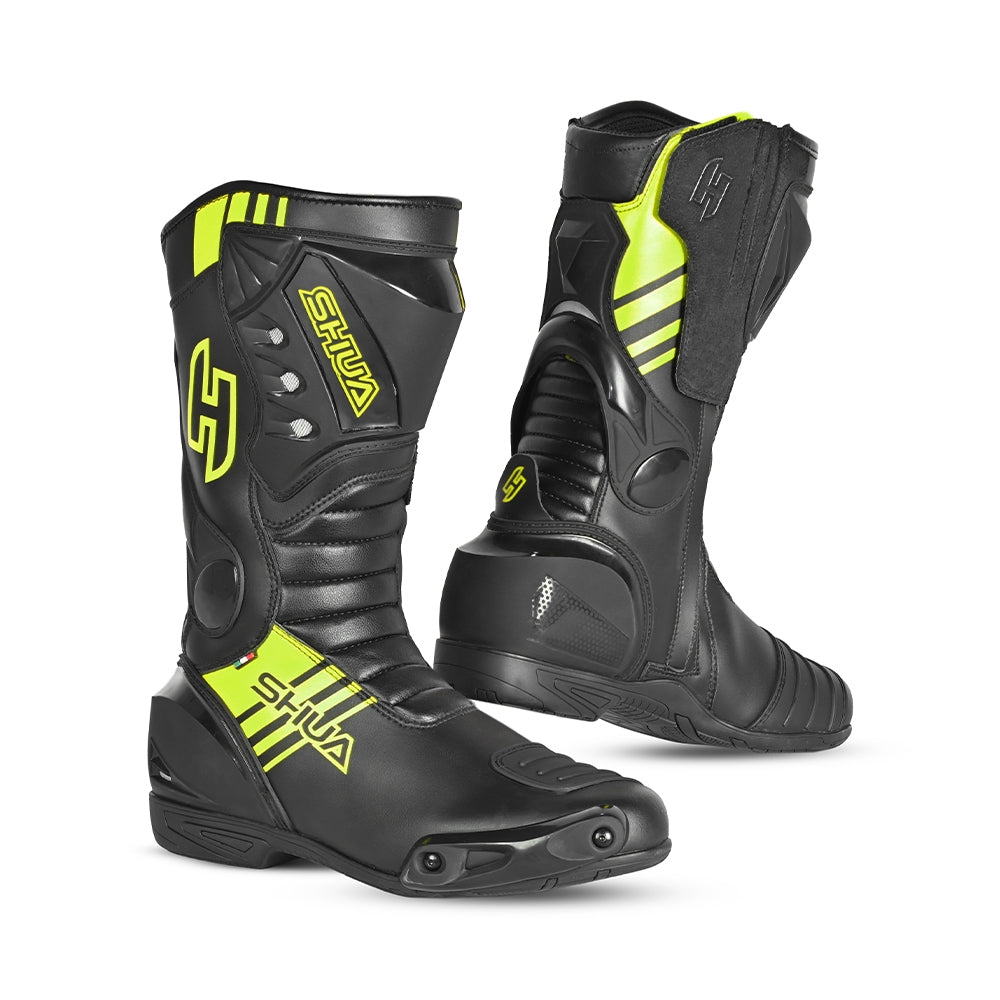 SHUA - Super Tech Leather Boots Black/Fluor Yellow - SECURTEX MOTOR SL (t/a MaximoMoto)