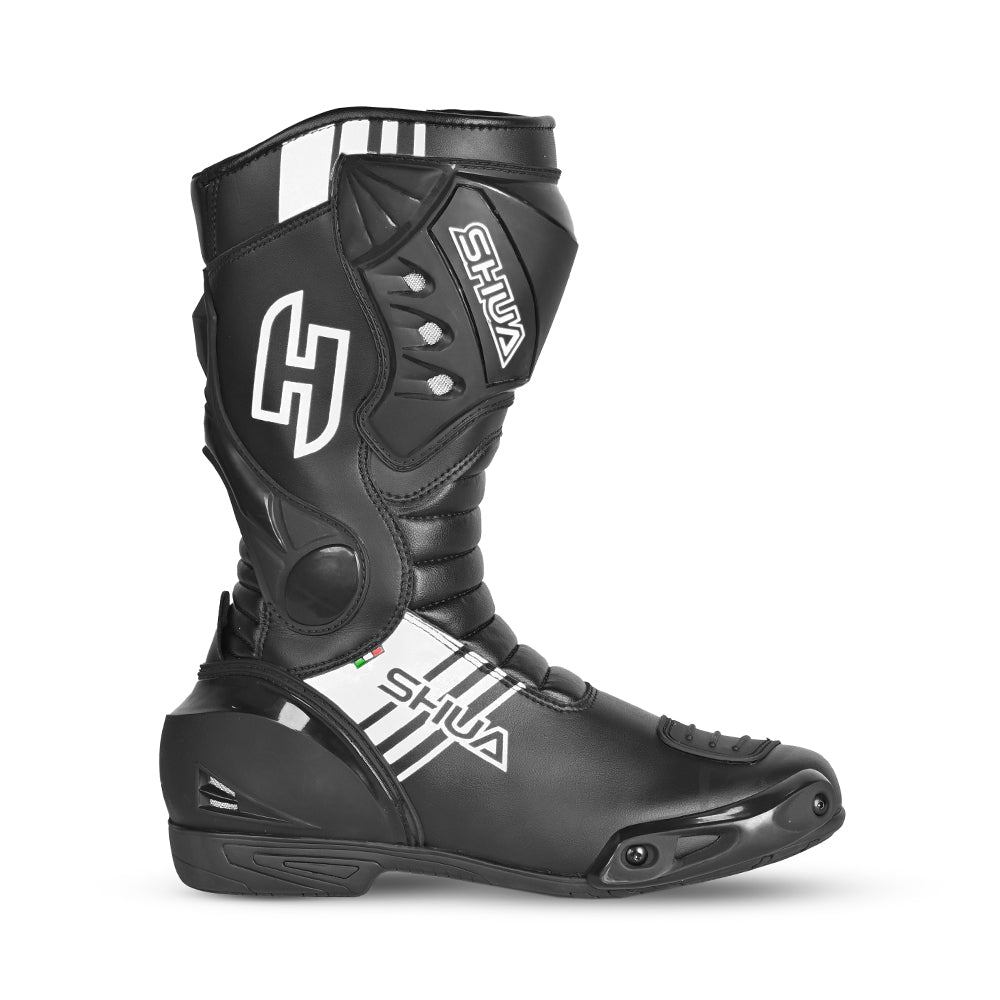 SHUA - SUPER TECH BLACK/WHITE LEATHER BOOTS - SECURTEX MOTOR SL (t/a MaximoMoto)
