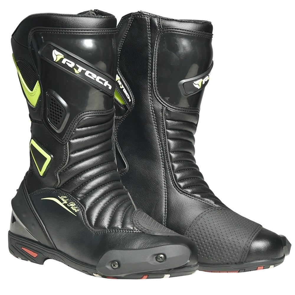 R-TECH - PILOT LADY LEATHER BOOTS BLACK/FLUORESCENT YELLOW - SECURTEX MOTOR SL (t/a MaximoMoto)