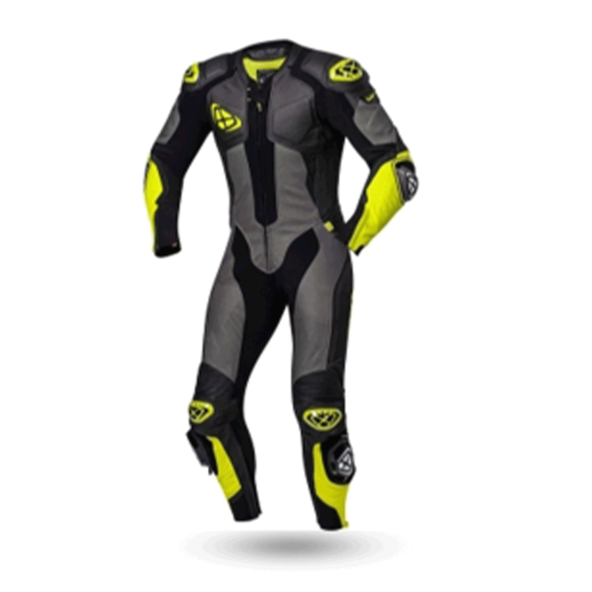 IXON- VENDETTA LEATHER SUITS EVOBLACK/ANTHRACITE/YELLOW - SECURTEX MOTOR SL (t/a MaximoMoto)