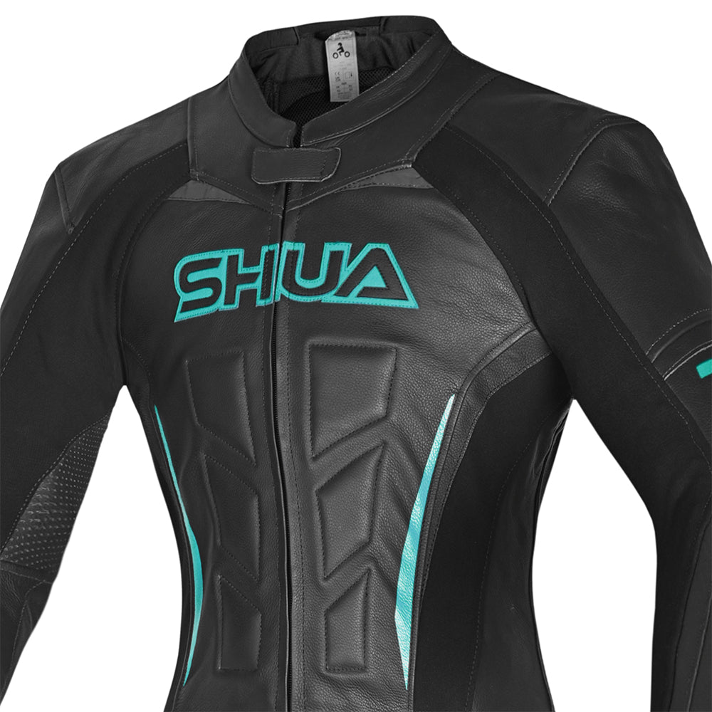 SHUA Infinity Lady 2 PC Motorcycle Racing Suit Black Turquoise