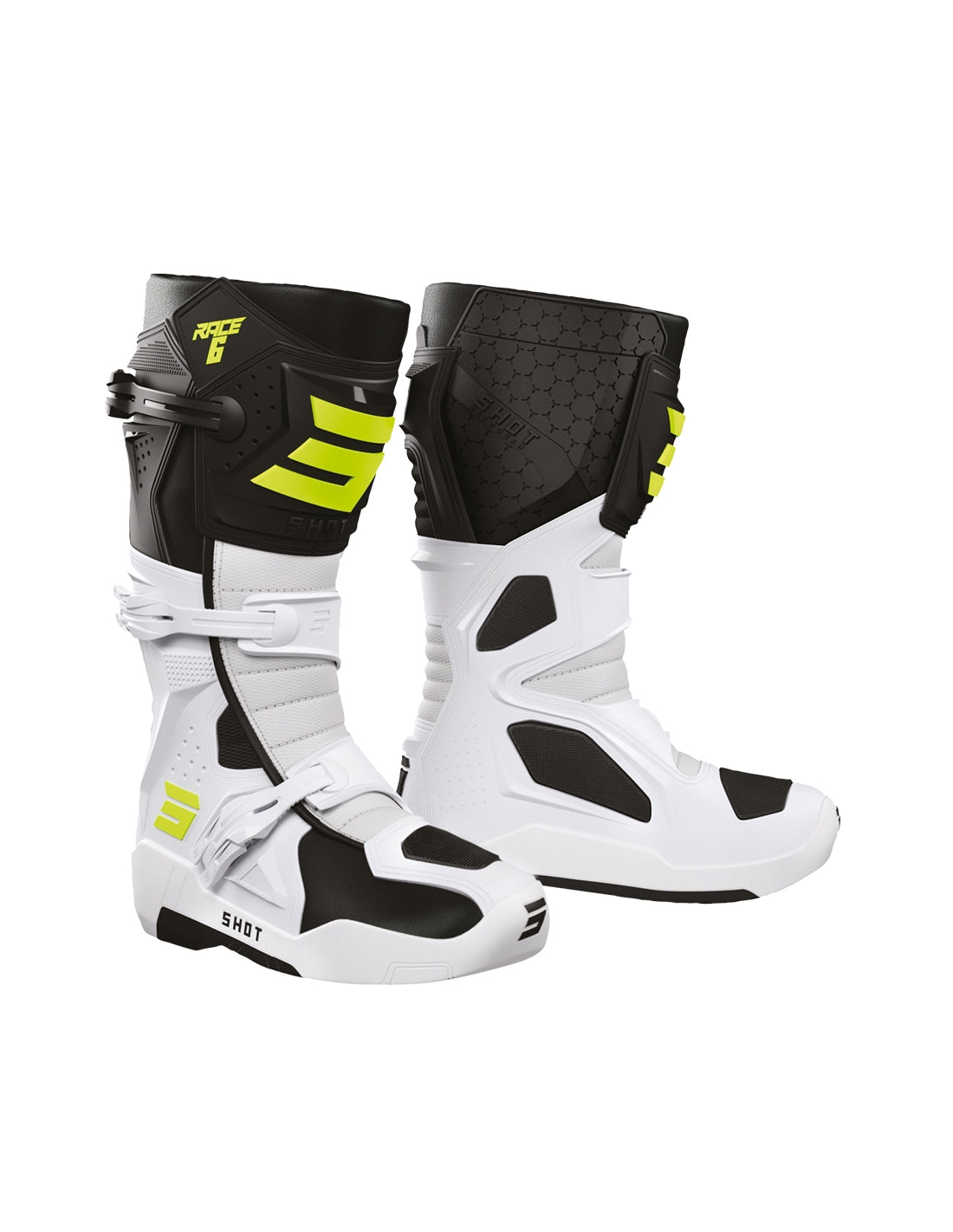 SHOT RACE 6 MOTOCROSS BOOTS BLACK_WHITE_NEON_YELLOW - SECURTEX MOTOR SL (t/a MaximoMoto)