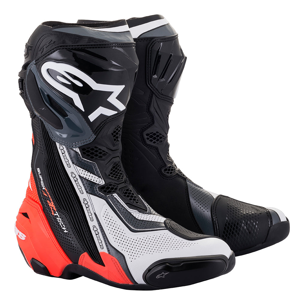 Alpinestars Supertech R B/R Motorcycle Racing Boots Fluo White Grey - boot pic