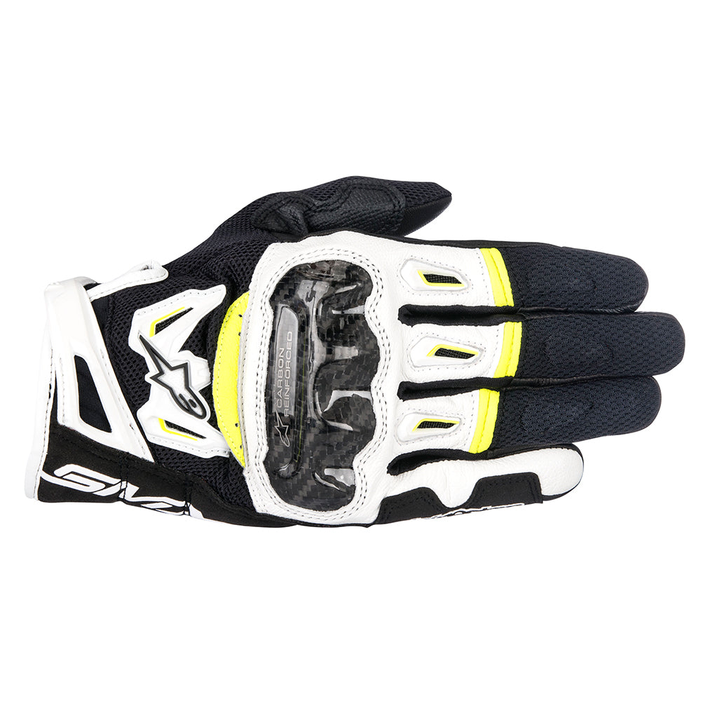Alpinestars SMX-2 Air Carbon Motorcycle Gloves Black White Yellow - back pic