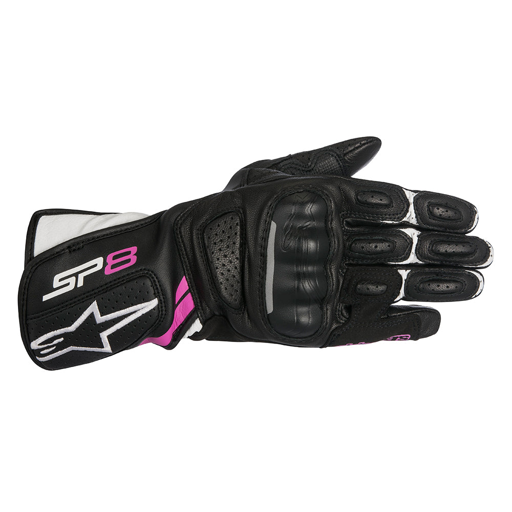Alpinestars Stella SP-8 v2 Motorcycle Gloves Black White & Fuchsia - back pic