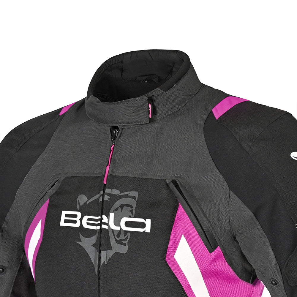 BELA Elanur Lady Motorcycle Textile Touring Jacket Black Grey Pink