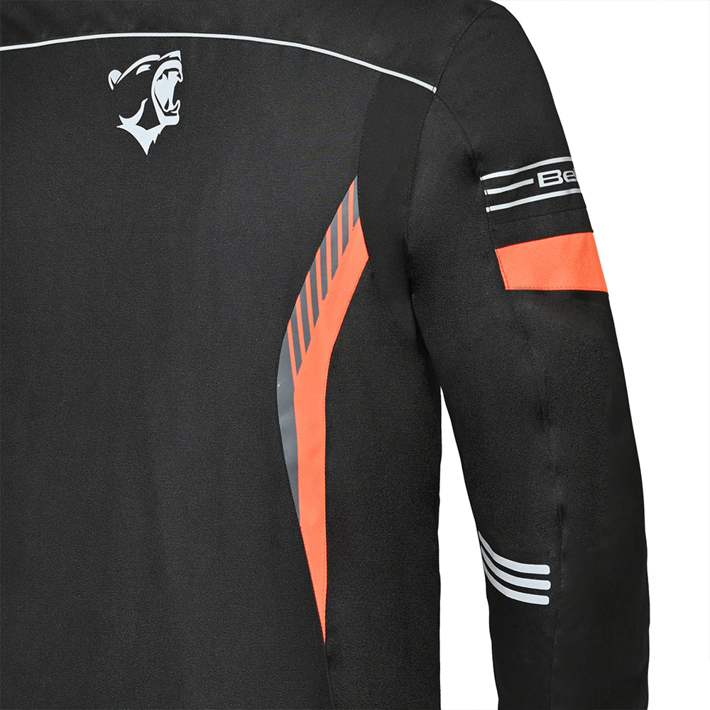 Bela Bradley Textile Motorcycle Jacket Black Orange - arm back side pic