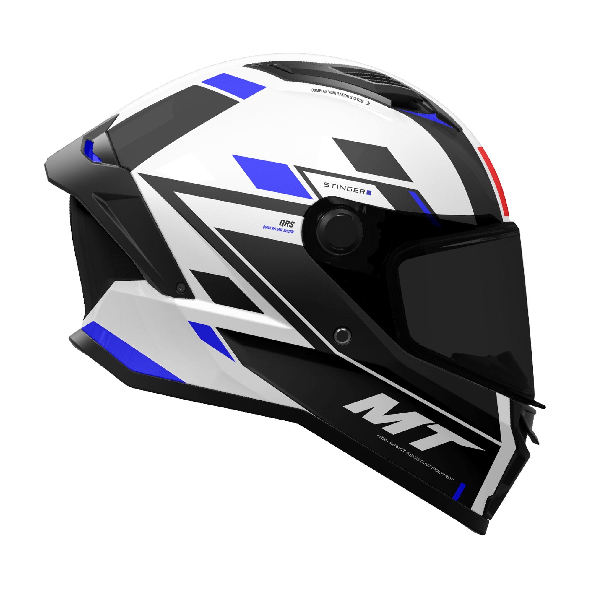 MT Stinger 2 Chic Gloss Black White Blue full face Helmet