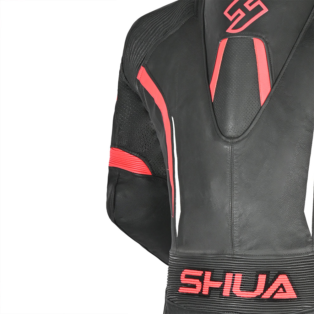 SHUA Infinity - 1 PC Motorcycle Racing Leather Suit - Black Red