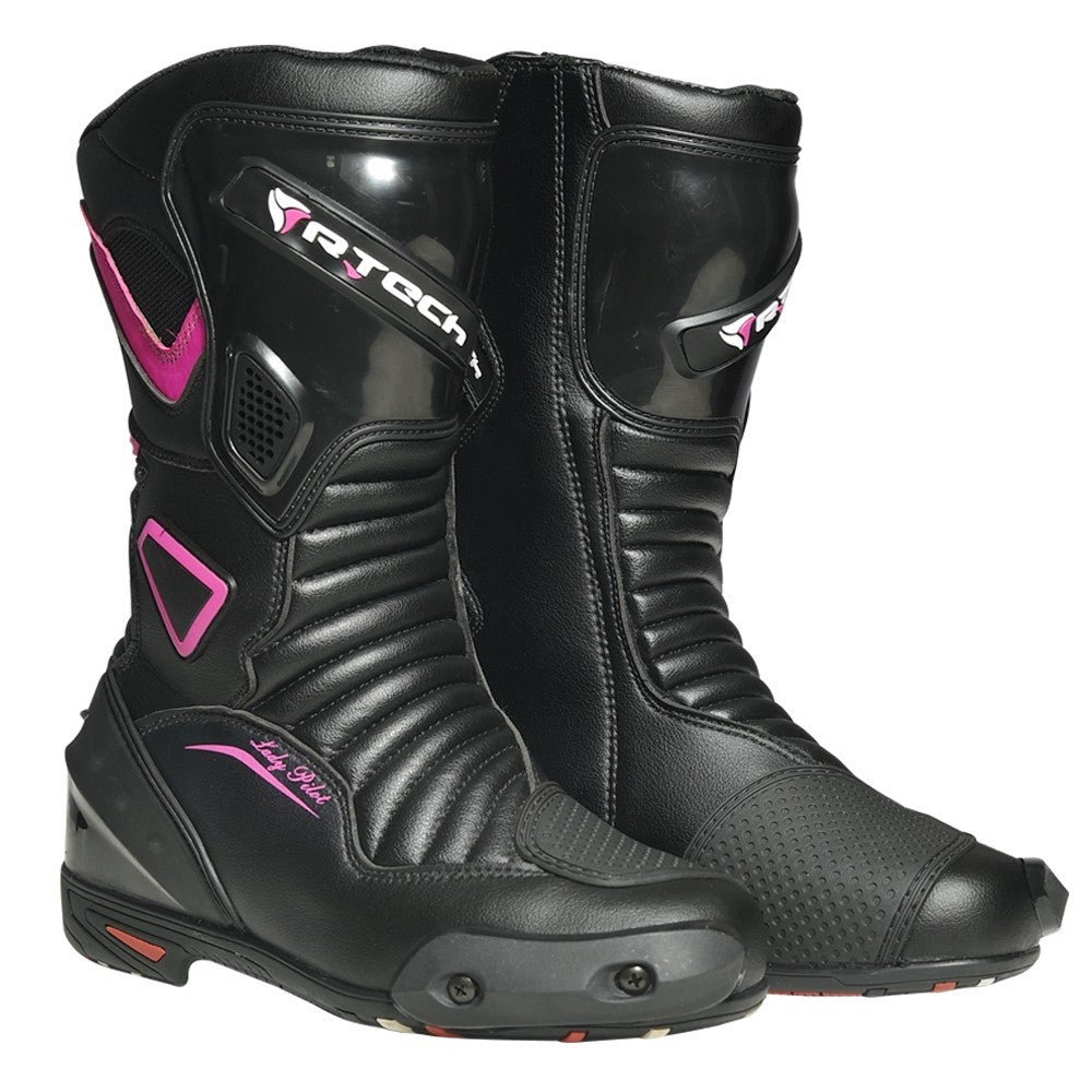 R-TECH - Pilot Lady Leather Boots Black/Fluor Pink - SECURTEX MOTOR SL (t/a MaximoMoto)