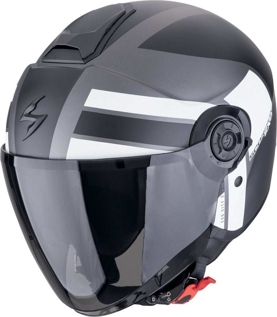 SCORPION EXO-CITY II BLUR Motorcycle Urban Jet Helmet Matte Silver Black White