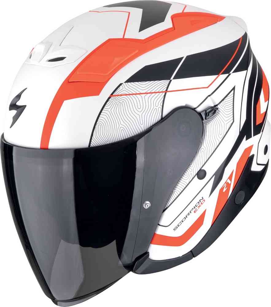 SCORPION EXO-Z1 VUE Motorbike Urban Jet Helmet Matte White Red Black