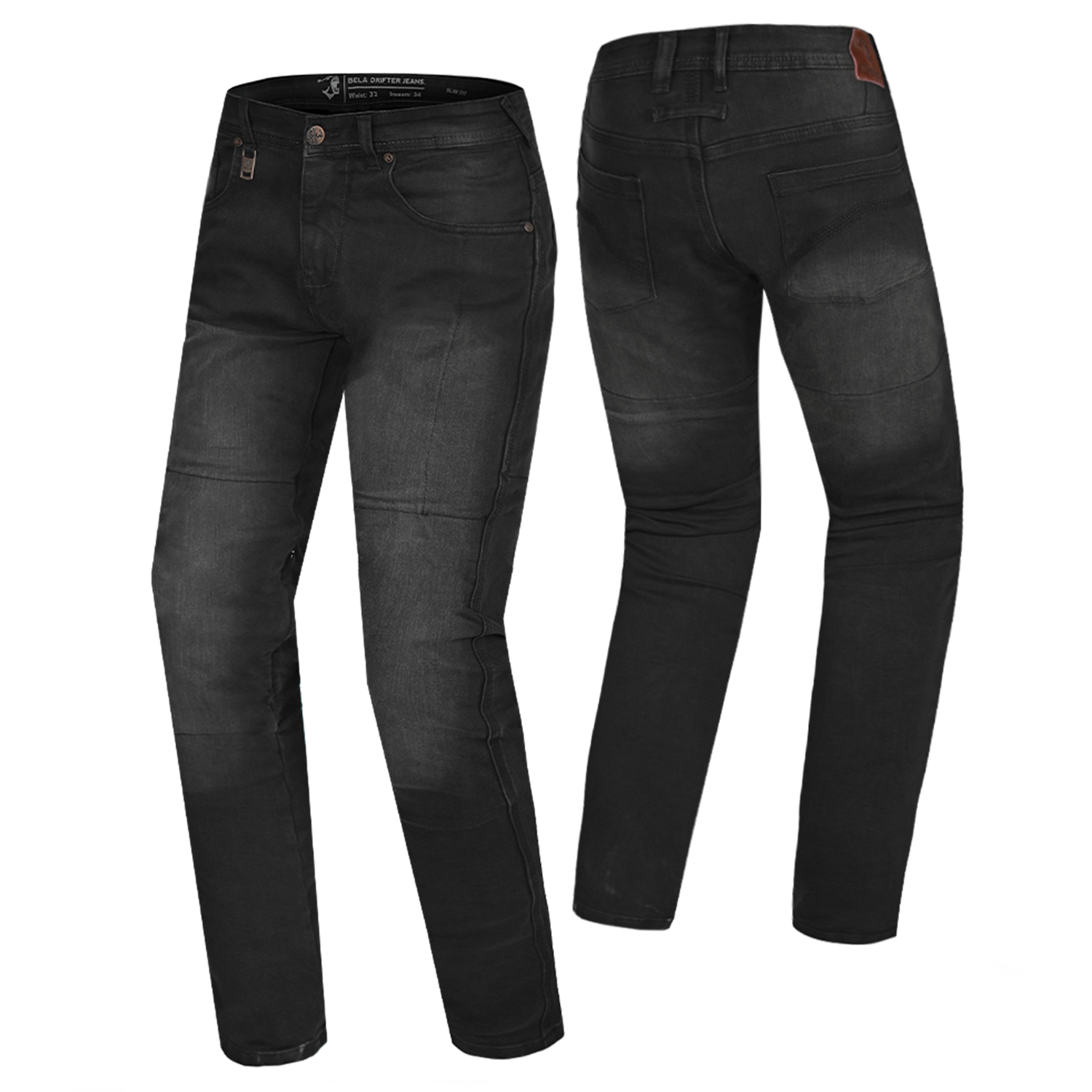 BELA DRIFTER MEN MOTORCYCLE DENIM JEANS 32L BLACK SPRAY