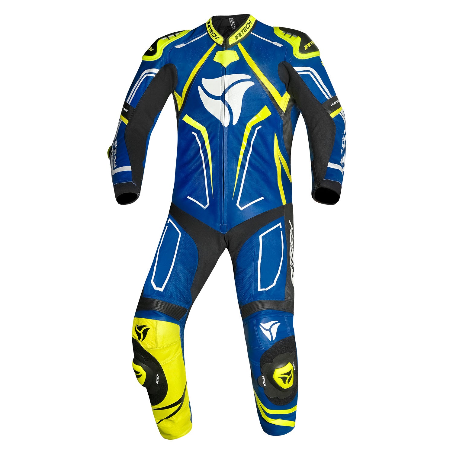 R-TECH Rising Star 1 PC Motorcycle Leather Suits Blue Yellow Fluro