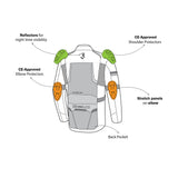 BELA WATSON Motorbike Textile Jacket Black/Khaki/Yellow/White