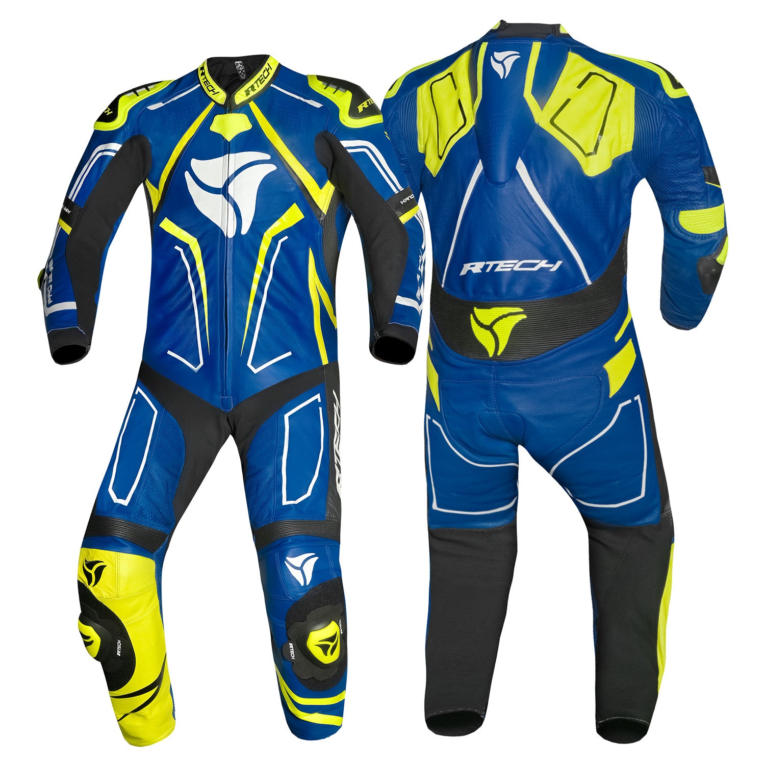 R-TECH Rising Star 1 PC Motorcycle Leather Suits Blue Yellow Fluro