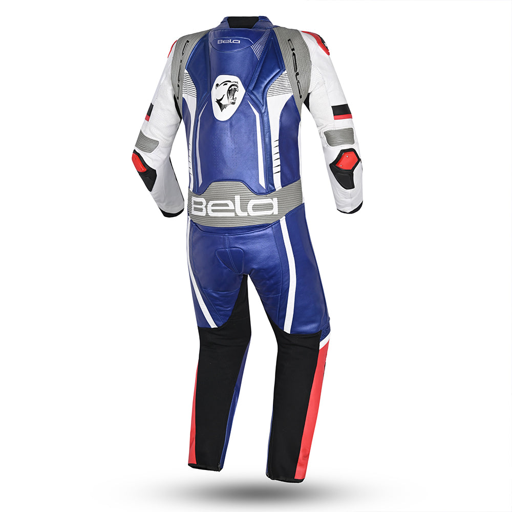 BELA X Race 1PC Motorbike Racing Leather Suit Black White Blue