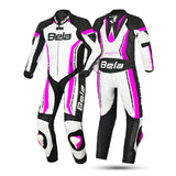 Bela Rocket 1PC Kids Motorcycle Leathers Suits White/Pink