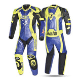 Bela X Race 1 Pc Motorcycle Racing Leather Suit Blue Yellow Black