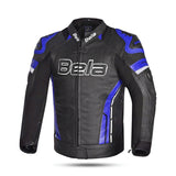 Bela Rocket Men Leather Motorcycle Jacket Black/Blue