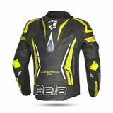 Bela Rocket Man Motorcycle Leather Jacket Black Yellow Fluo