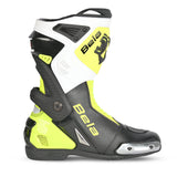 BELA Turbo Track Racing Motorcycle Boots Black White Yellow Flou