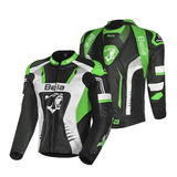 BELA X-Race Motorcycle Racing Leather Jacket Black/White/Green