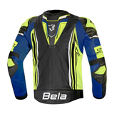 BELA BEAST MEN MOTORCYCLE LEATHER JACKET BLACK WHITE YELLOW BLUE