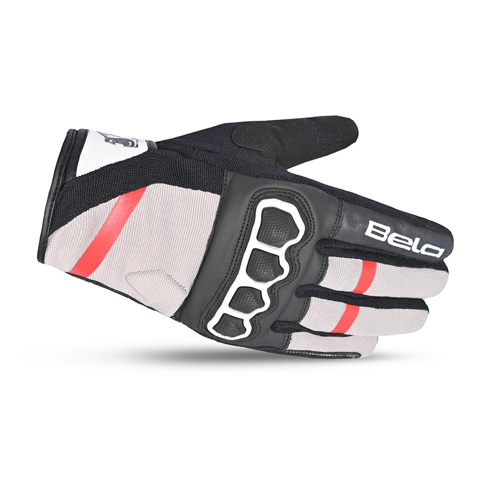 BELA Tracker Full Finger Motorcycle Gloves Black White Red