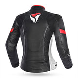 R-TECH Tom Rider Lady Motorcycle Leather Jacket Black/White/Red