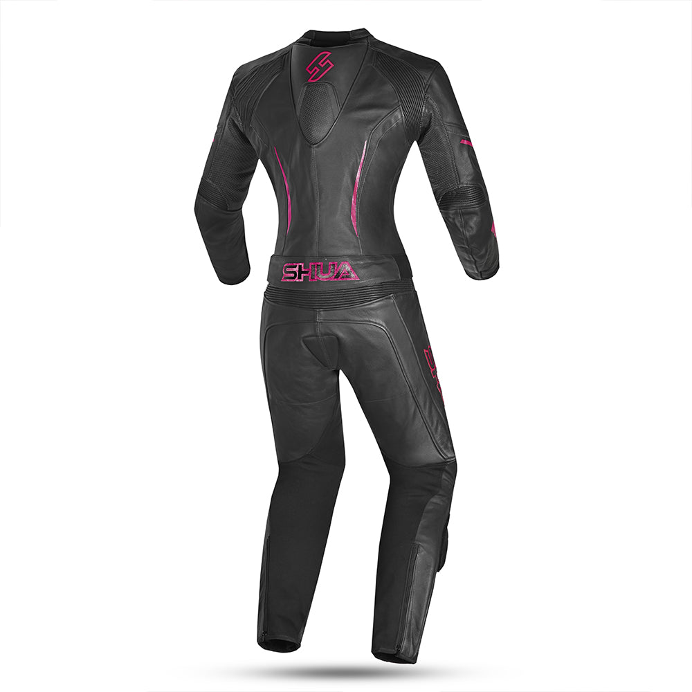 Shua Infinity Ladies Motorcycle Leathers 2 Piece Racing Suit Black Fuschia
