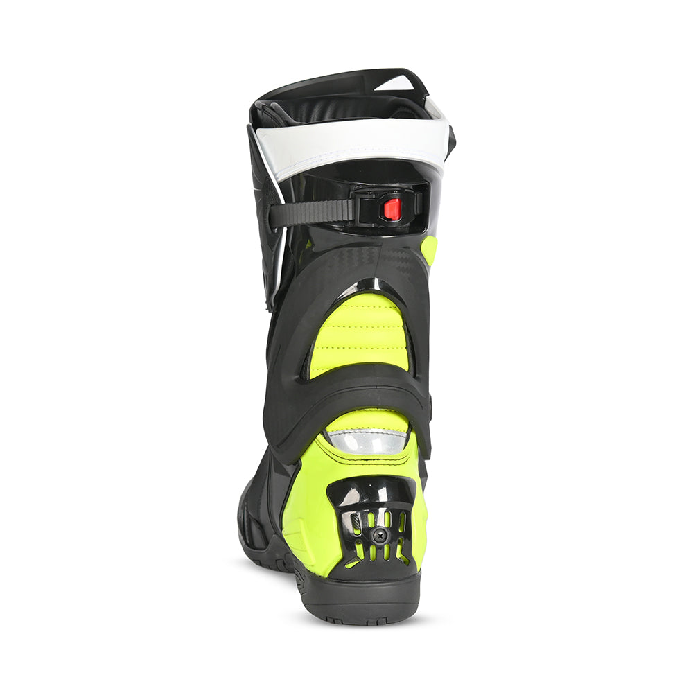 BELA - Turbo Track Racing Motorcycle Boots - Black White Yellow Flour - DELIVERY WITHIN 8 WEEKS