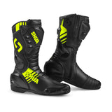 SHUA Super Tech Racing Motorcycle Leather Boots Black Fluor Yellow