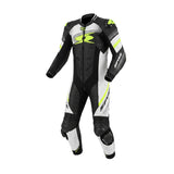 Spyke Estoril 1PC Motorcycle Racing Leather Suit Black White Yellow Fluro