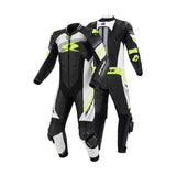 Spyke Estoril 1PC Motorcycle Racing Leather Suit Black White Yellow Fluro