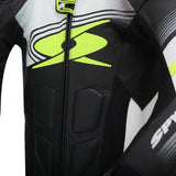 Spyke Estoril 1PC Motorcycle Racing Leather Suit Black White Yellow Fluro