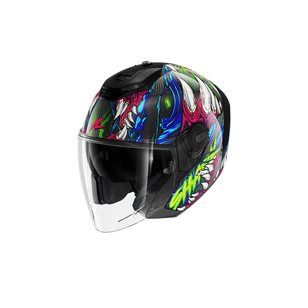 SHARK RS JET CARBON SHAYTAN MOTORCYCLE OPEN FACE HELMET GREEN VIOLET