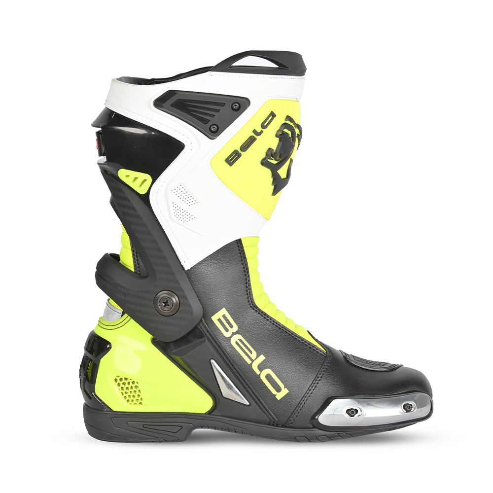 BELA - Turbo Track Racing Motorcycle Boots - Black White Yellow Flour - DELIVERY WITHIN 8 WEEKS