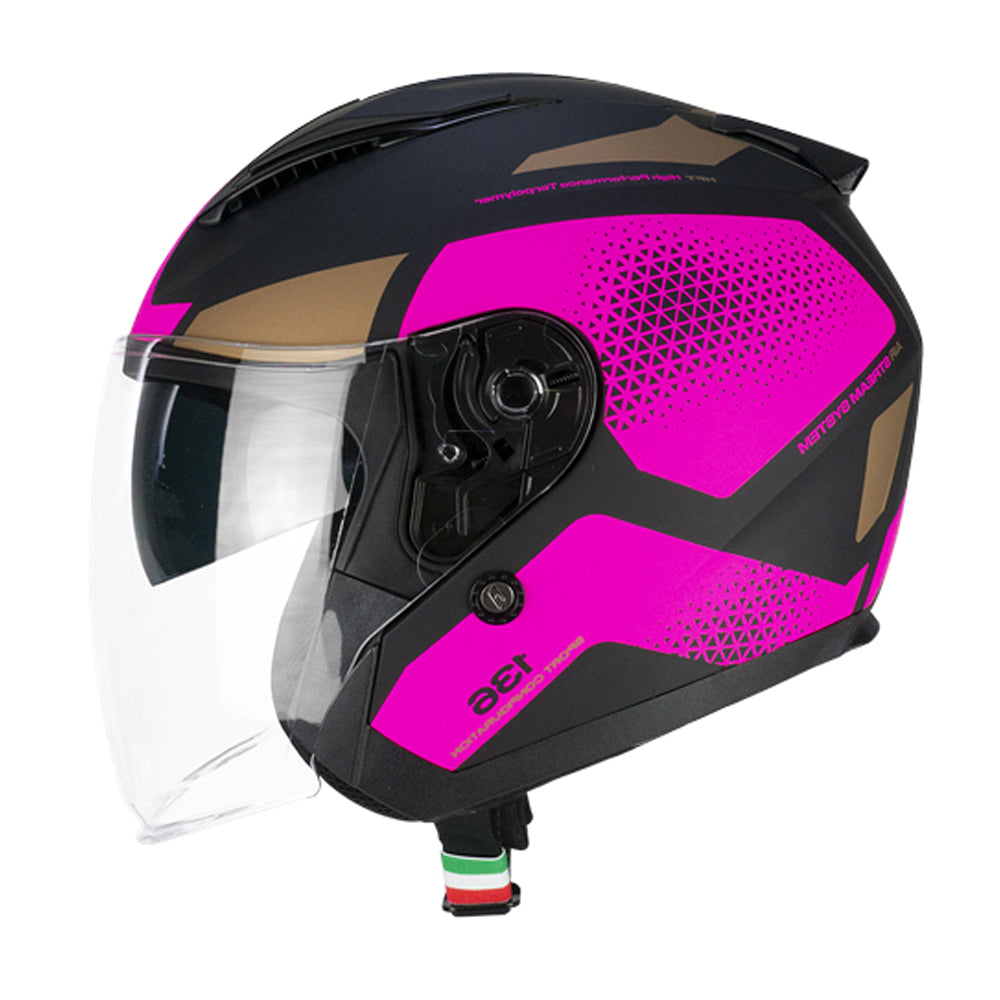 CGM 136G DNA GALAXY JET CASCO MOTO NERO FUCSIA FLUO OPACO