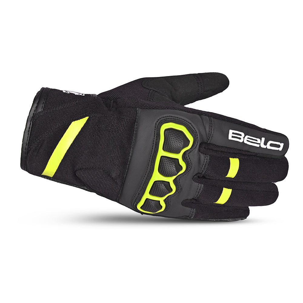 BELA Tracker Motorbike Gloves UK Black Yellow Flouro