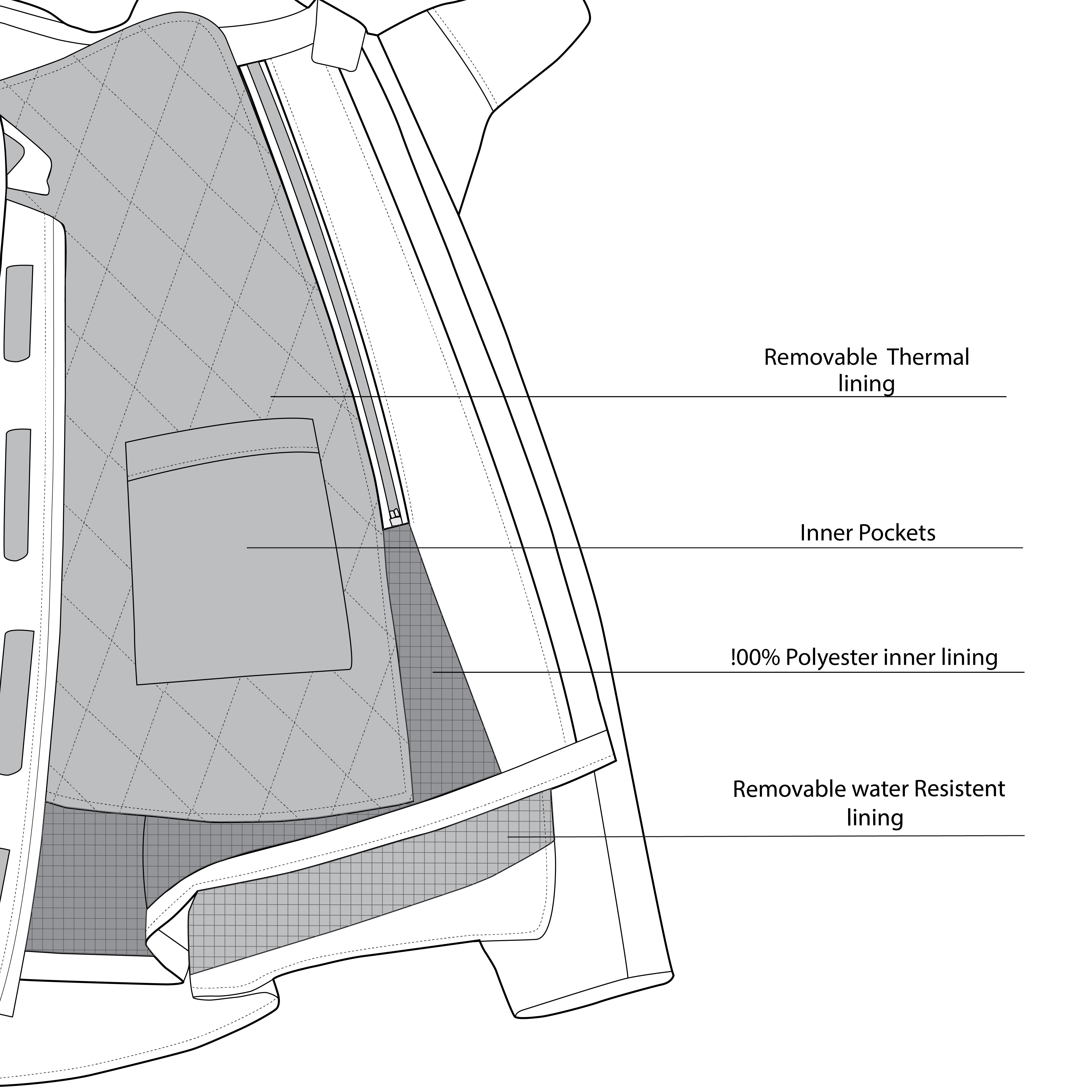 infographic sketch bela crossroad extreme wr the winter jacket black, dark-gray and red internal view