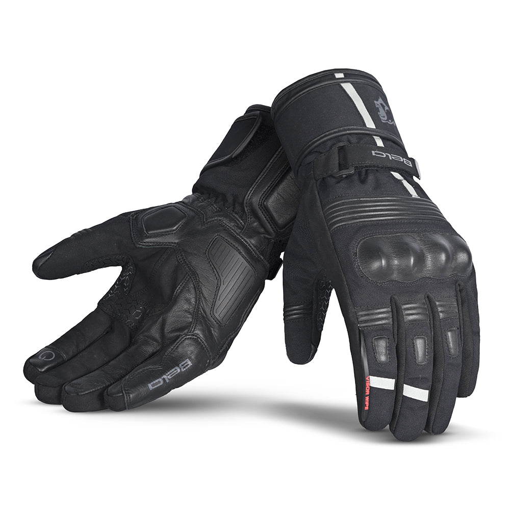 bela ice winter motorcycle leather gloves black grey