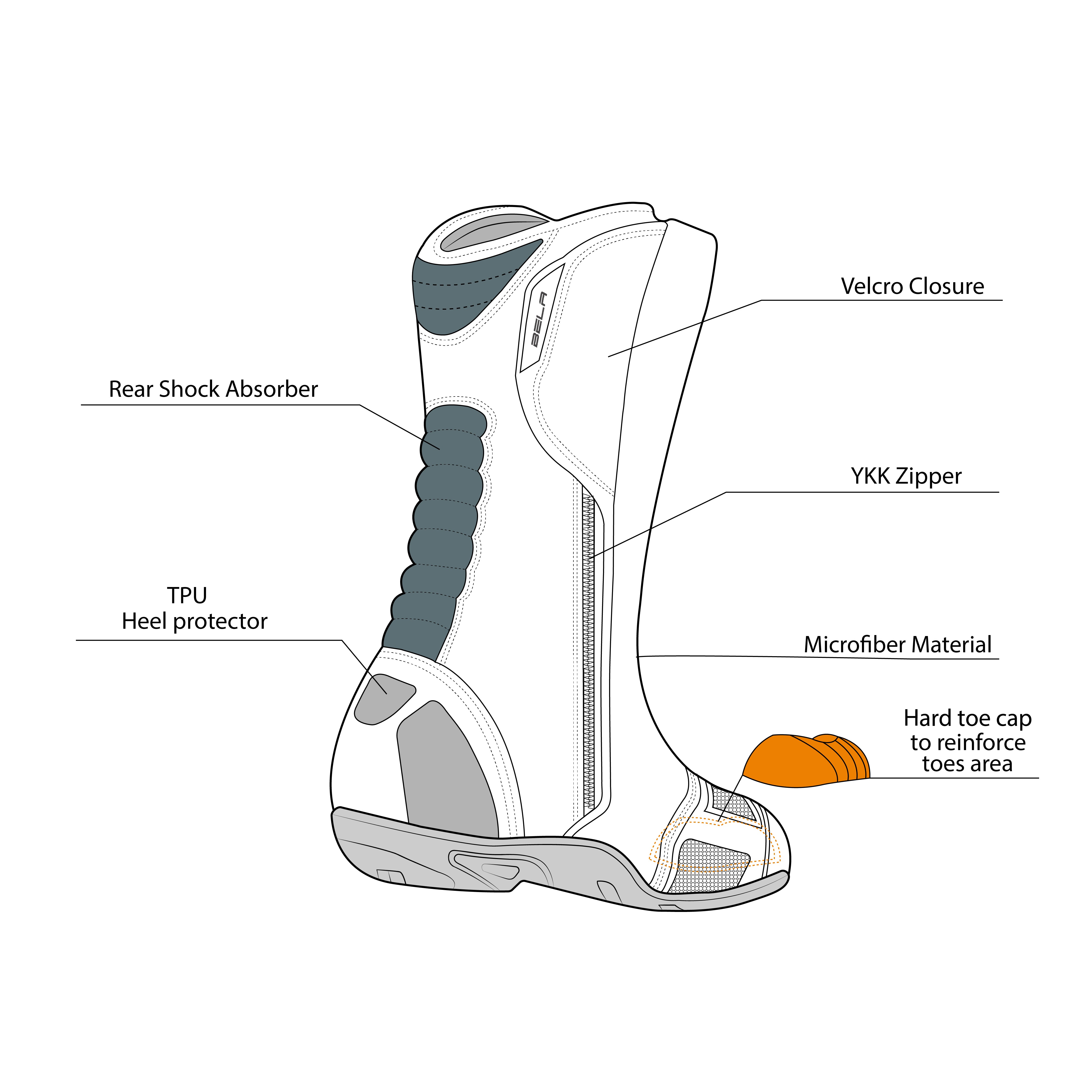 infographic sketch bela micro strip racing boots black and gray back side view